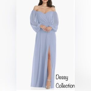 NWT Dessy Collection from Nordstroms Long Sleeve Sky Blue Chiffon Gown W4